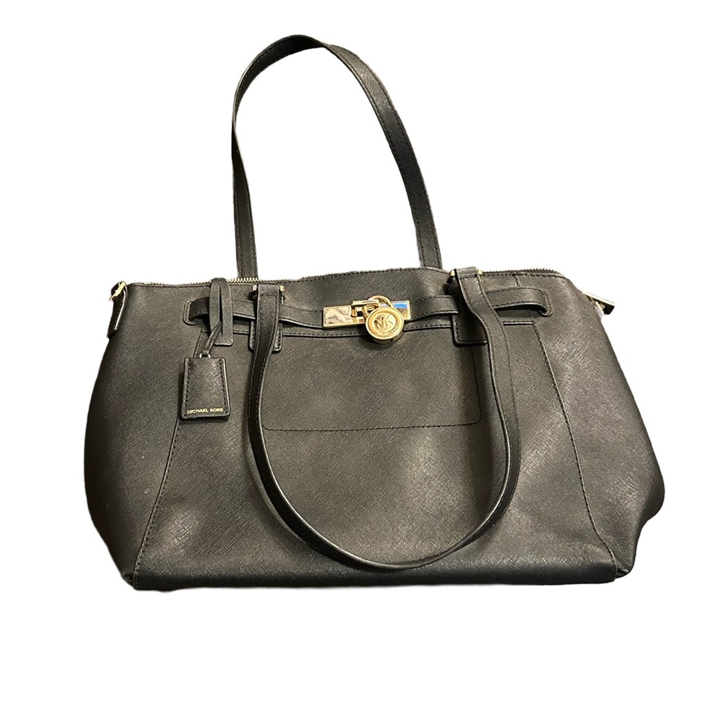 Michael Kors Black Leather Tote with Gold Hardware